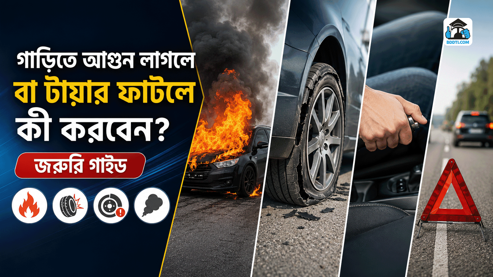 গাড়িতে আগুন বা টায়ার ফাটলে করণীয় | Car Emergency Guide | BDDTI