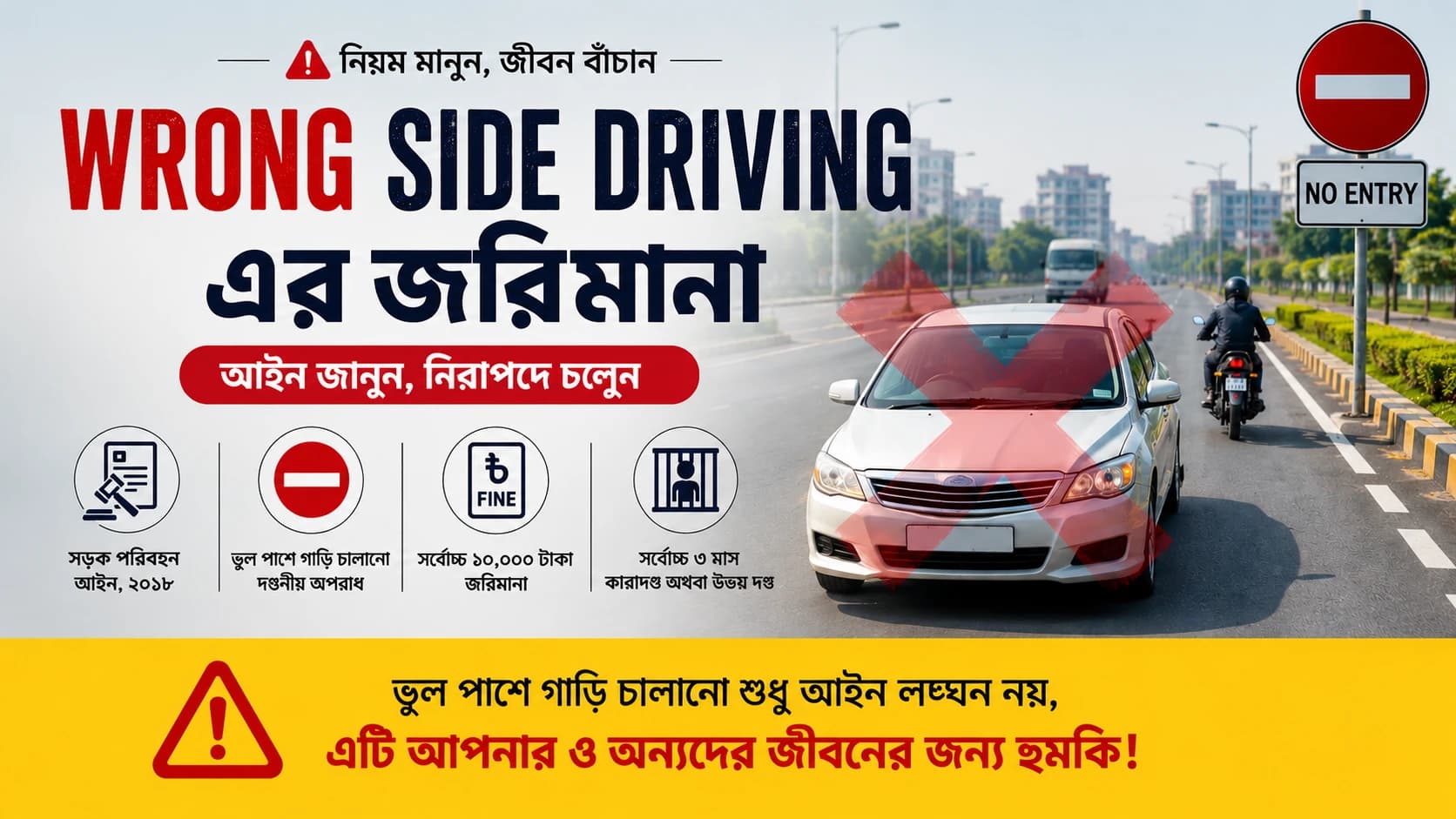 Wrong Side Driving এর জরিমানা ২০২৬: কত টাকা জরিমানা, কী শাস্তি এবং কীভাবে এড়াবেন?