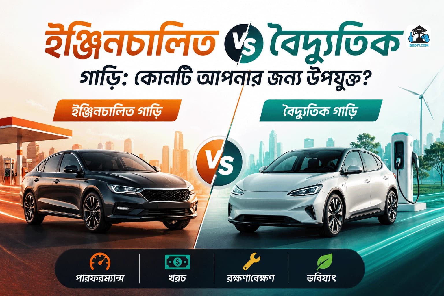 ইঞ্জিনচালিত বনাম বৈদ্যুতিক গাড়ি: পারফরম্যান্স, খরচ, রক্ষণাবেক্ষণ ও ভবিষ্যৎ | BDDTI
