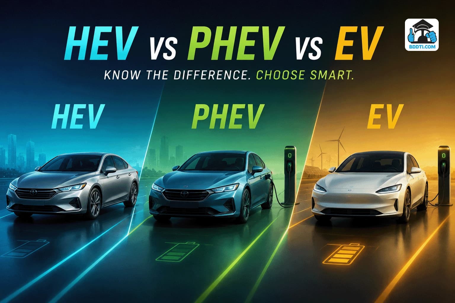 HEV vs PHEV vs EV: পার্থক্য কী? কোনটি আপনার জন্য উপযুক্ত? | BDDTI