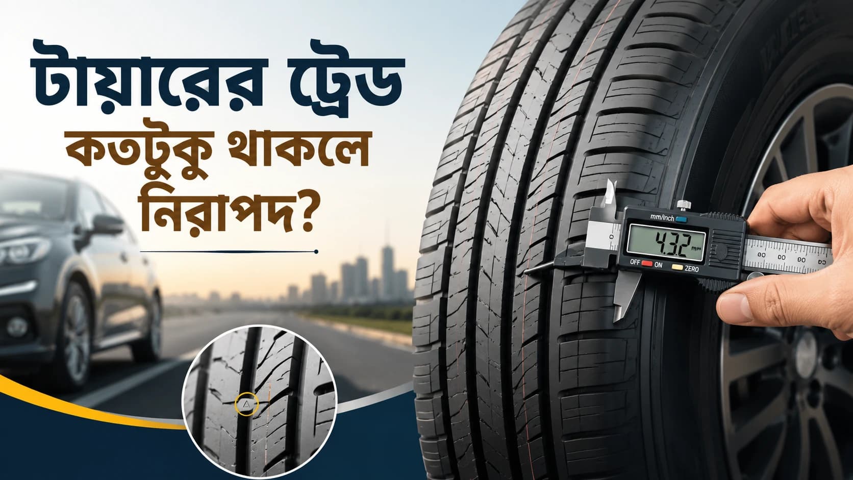 টায়ারের ট্রেড কতটুকু থাকলে নিরাপদ?