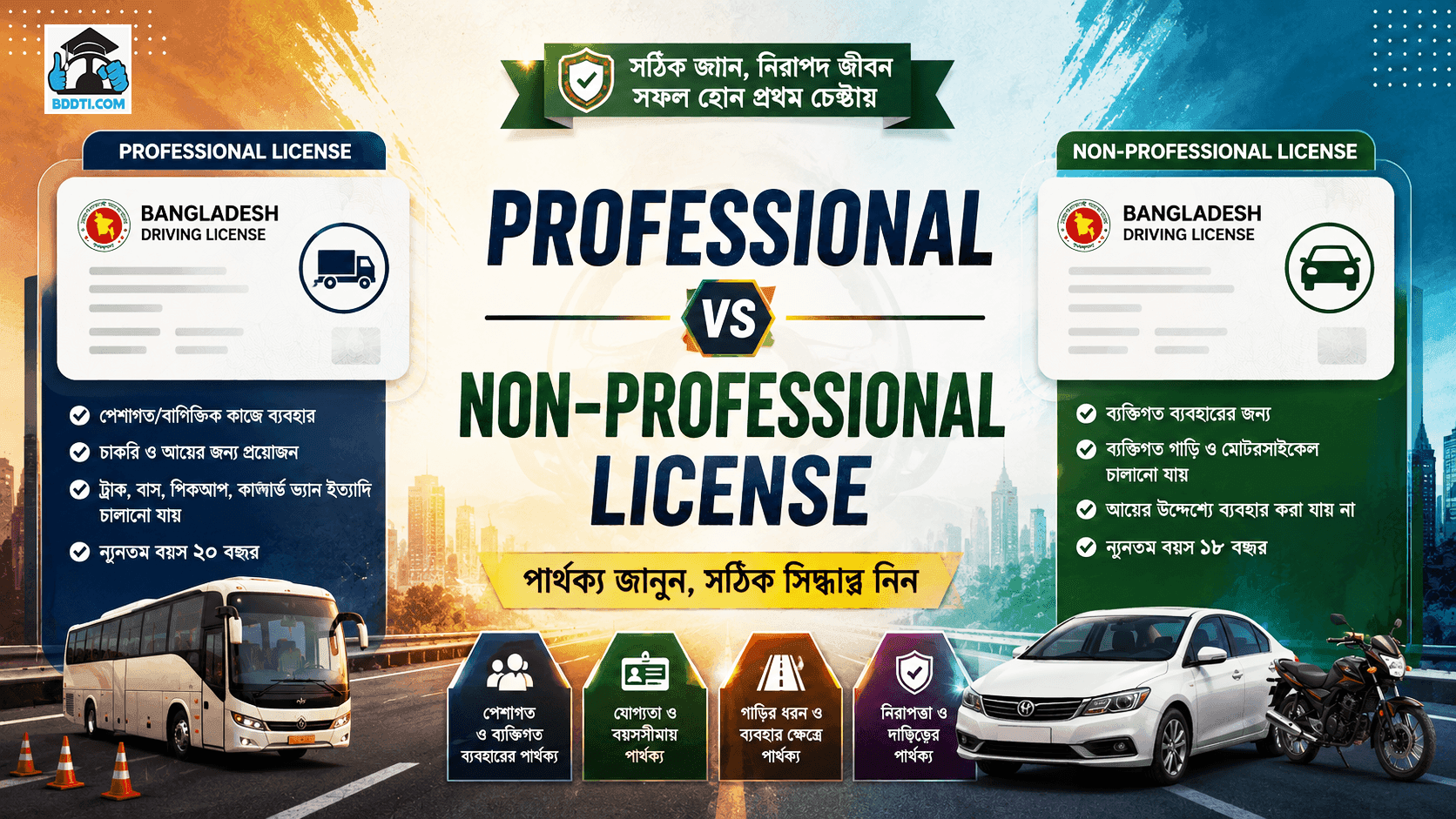 Professional vs Non-Professional License || পেশাদার ও অপেশাদার ড্রাইভিং লাইসেন্সের পার্থক্য