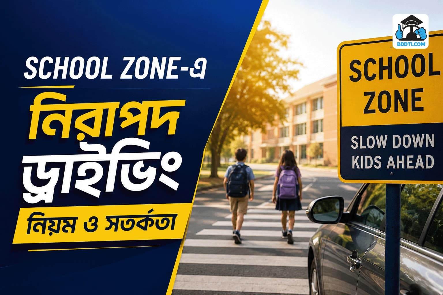 স্কুল জোন (School Zone)-এ গাড়ি চালানোর সময় কোন বিশেষ নিয়মগুলো অবশ্যই মেনে চলা উচিত? | School Zone Safety Guide | BDDTI