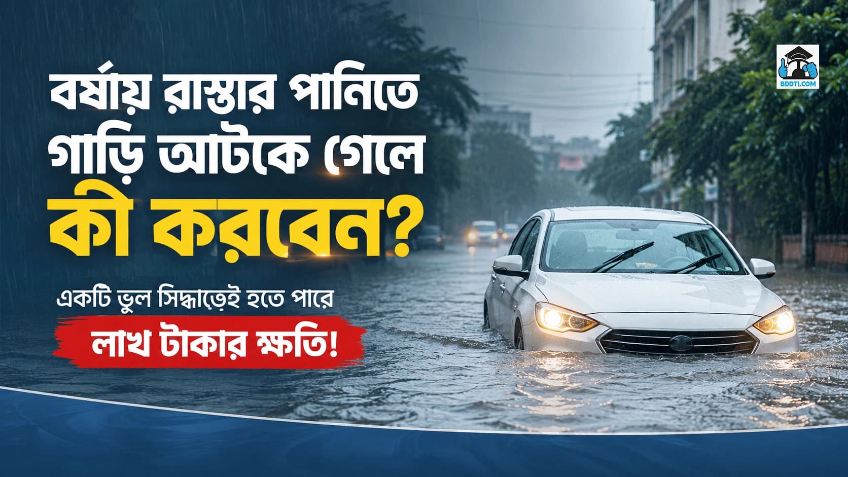বর্ষায় রাস্তার পানিতে গাড়ি আটকে গেলে কী করবেন?