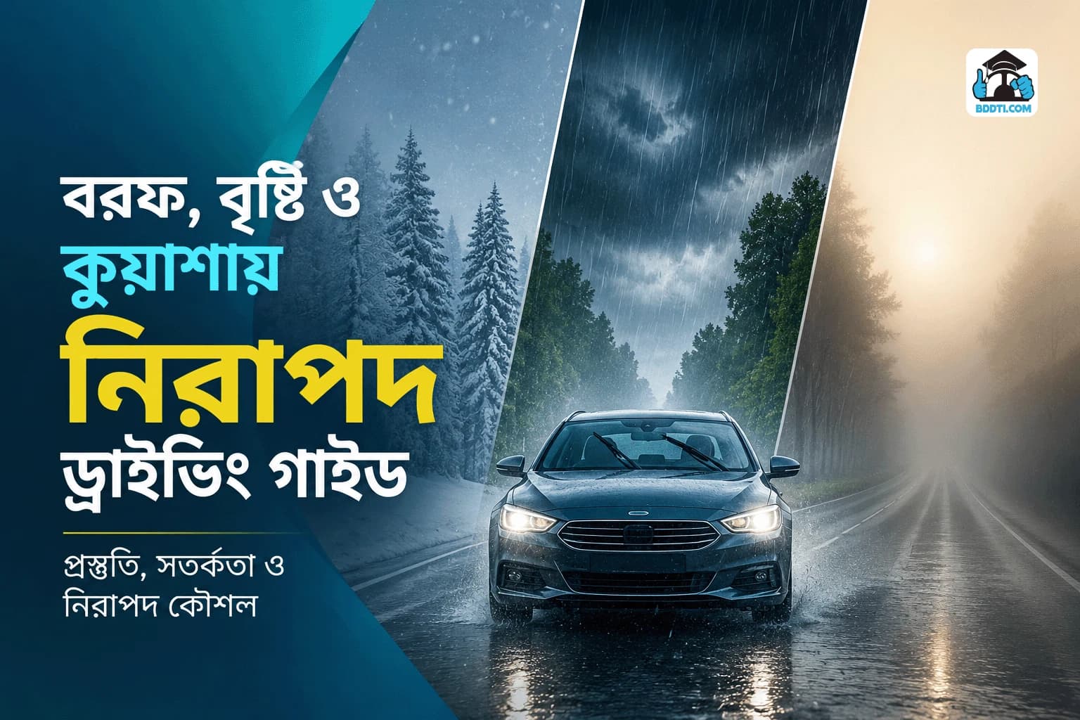 প্রতিকূল আবহাওয়ায় নিরাপদ ড্রাইভিং: বরফ, বৃষ্টি ও কুয়াশায় গাড়ি চালানোর সঠিক নিয়ম | BDDTI